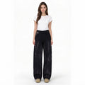 Black Acid-Wash High-Rise Wide-Leg Jeans