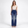 Dark Blue High-Rise Distressed Flare Jeans