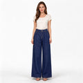Dark Blue High-Rise Pleated Wide-Leg Jeans