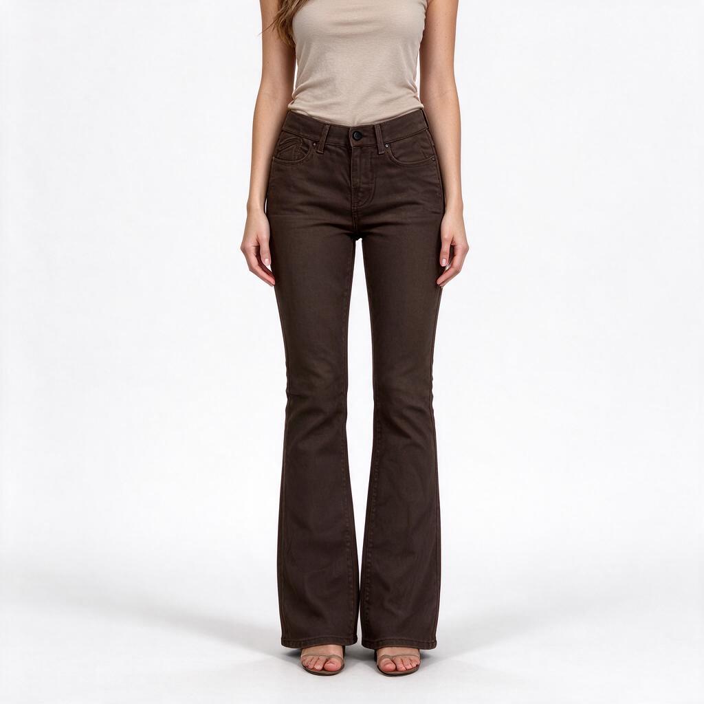 Dark Brown Mid-Rise Flare Jeans