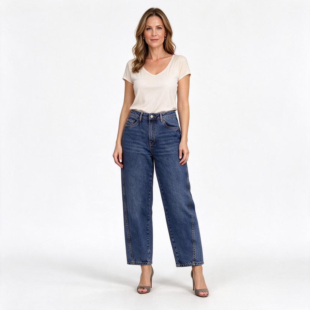Dark Wash High-Rise Cropped Barrel-Leg Jeans