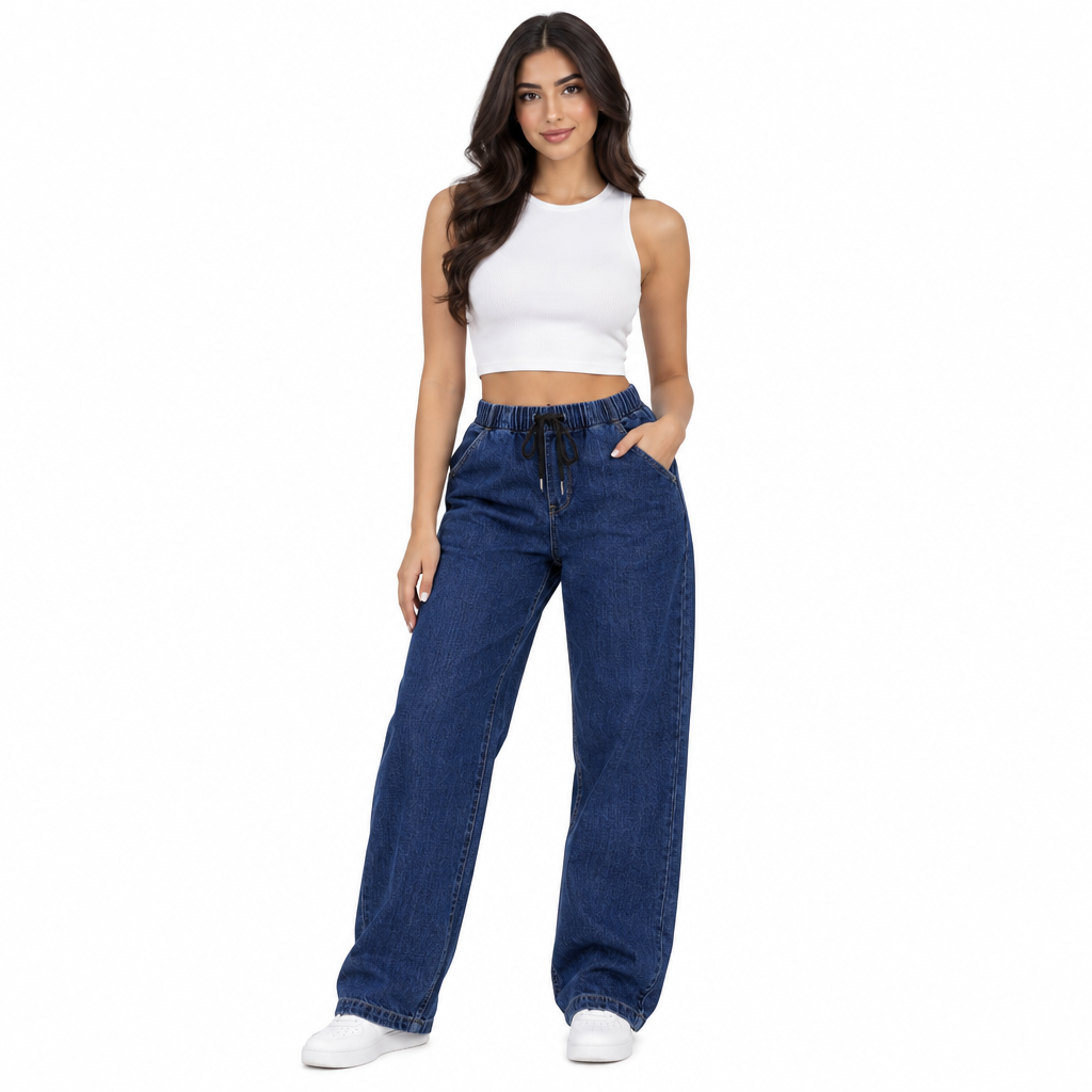 Dark Wash Wide-Leg Denim Mom Jeans