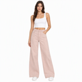 Dusty Pink High-Rise Seamed Wide-Leg Denim Trousers