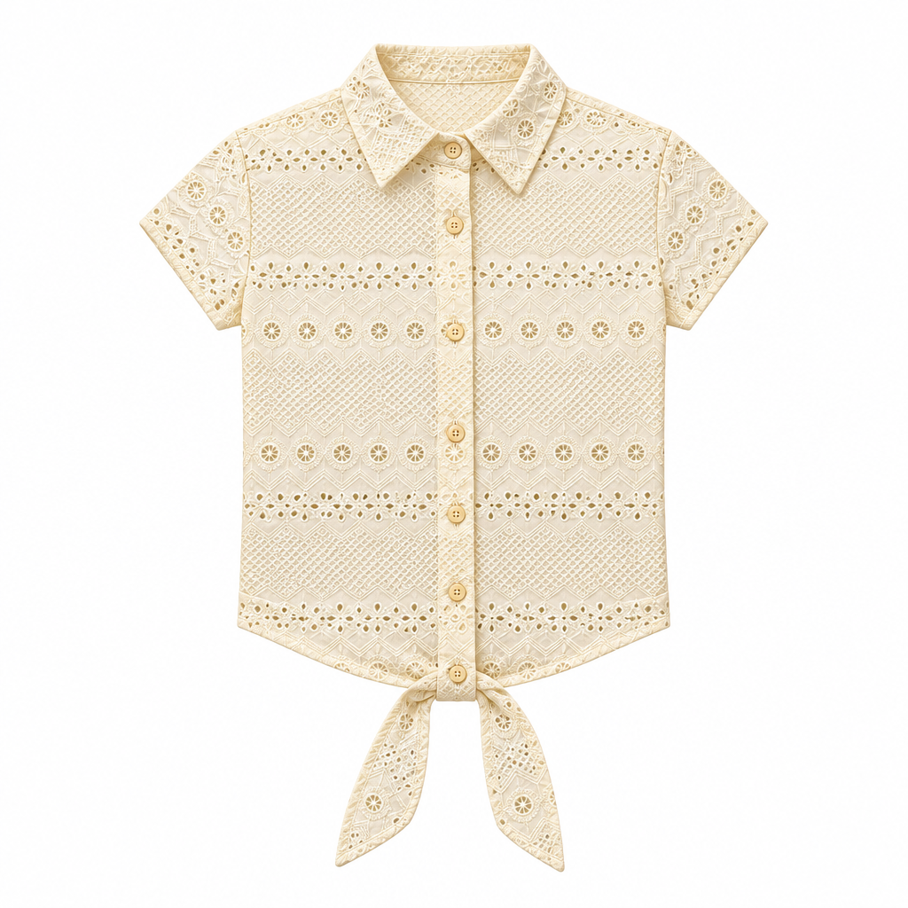 Eyelet Embroidered Front-Tie Blouse