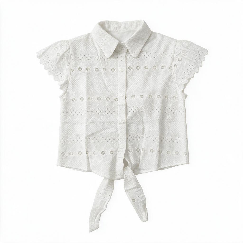 Eyelet Embroidered Front-Tie Blouse