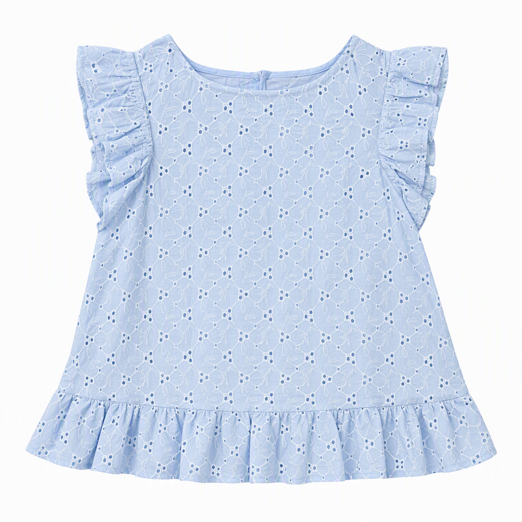 Eyelet Ruffle Top Sky Blue