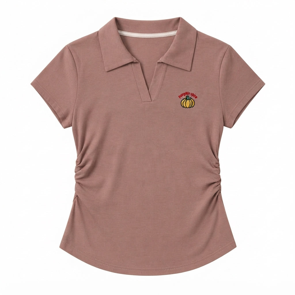 Fitted Polo T-Shirt with Side Ruching
