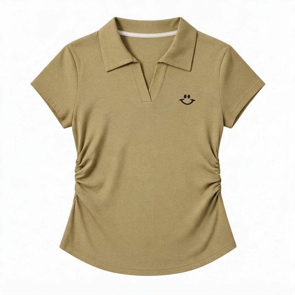 Fitted Polo T-Shirt with Side Ruching