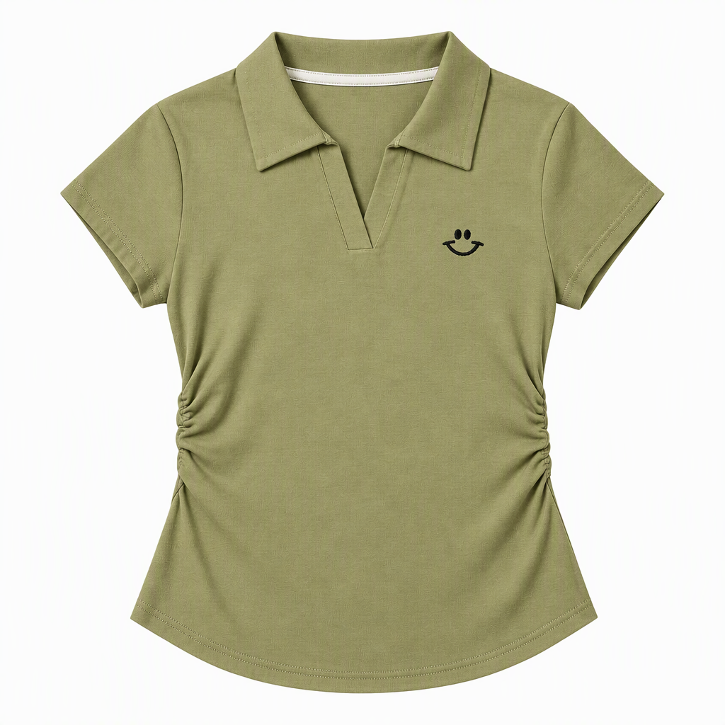 Fitted Polo T-Shirt with Side Ruching