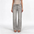 Grey Wash Straight-Leg Jeans with Studded Trim