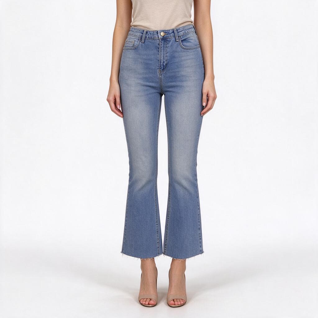 High-Waisted Mid-Blue Crop Flare Jeans