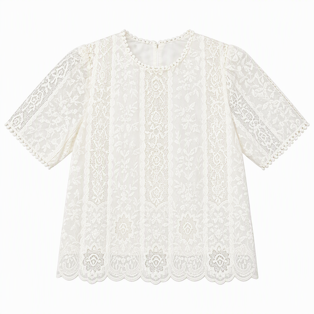 Lace Short-Sleeve Blouse