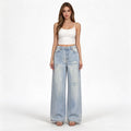 Light Blue High-Rise Distressed Wide-Leg Jeans