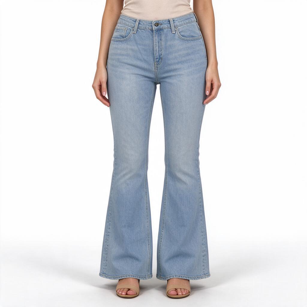 Light Blue High-Rise Full-Length Flare Jeans