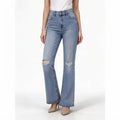 Light Blue High-Rise Knee-Ripped Flare Jeans