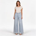 Light Blue High-Rise Pleated Wide-Leg Denim Trousers