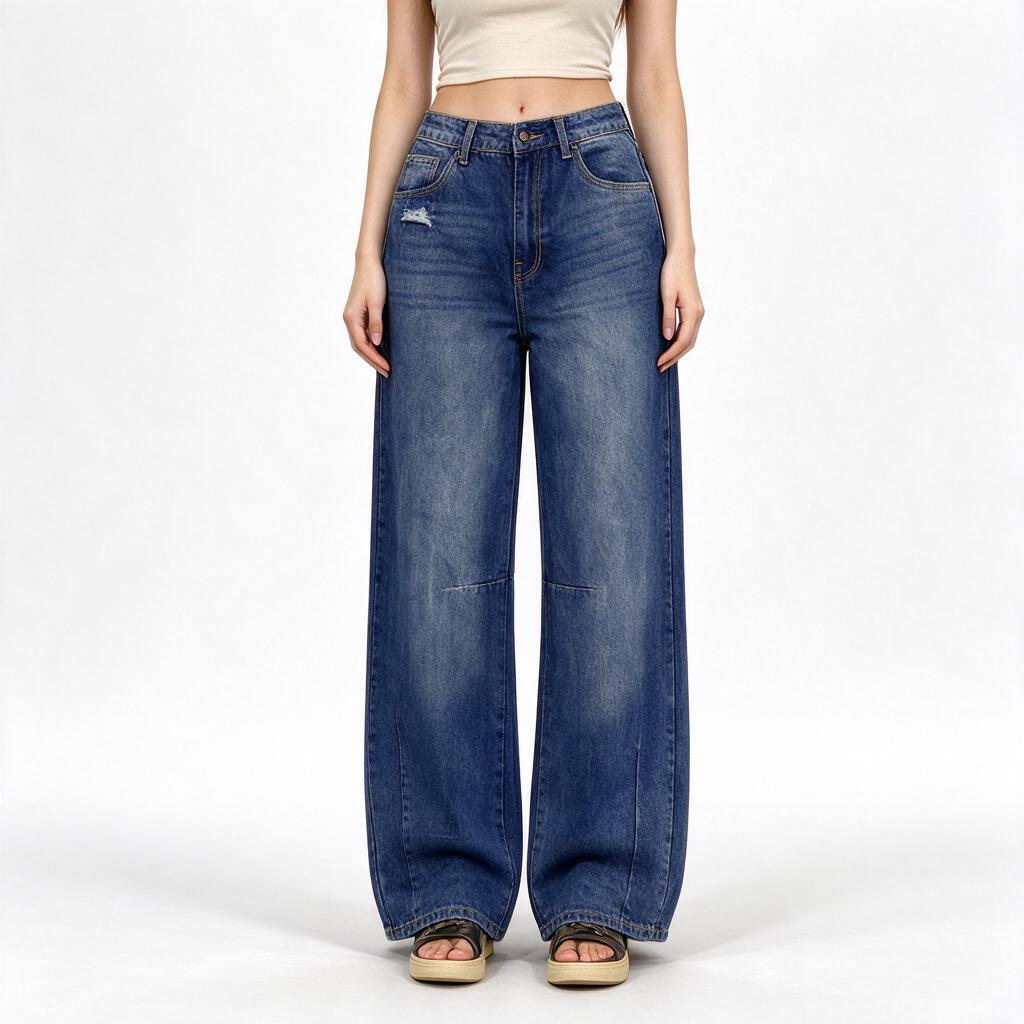 Medium-Dark Wash High-Rise Wide-Leg Jeans