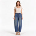 Medium-Wash Cropped Barrel-Leg Mom Jeans
