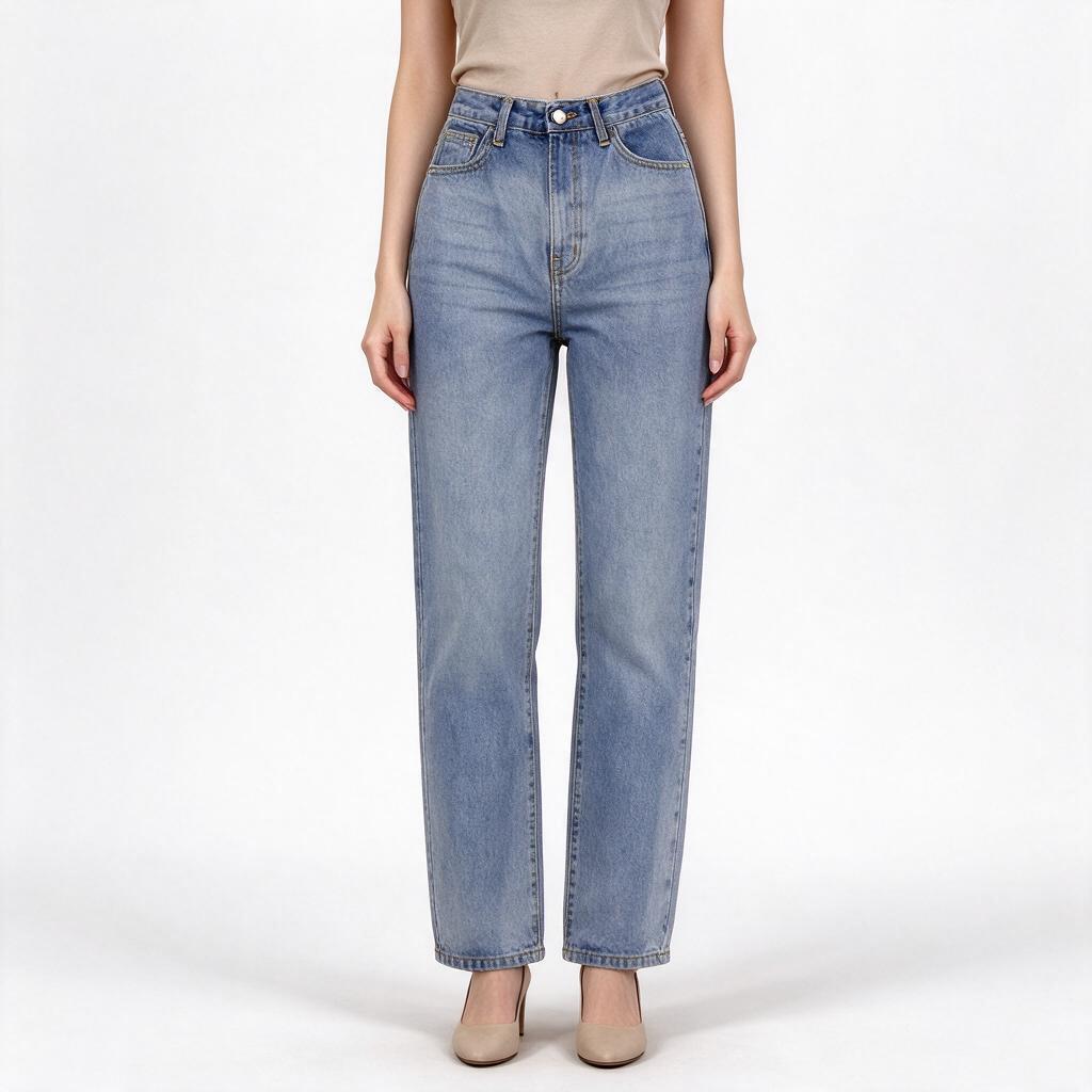 Medium-Wash High-Rise Straight-Leg Denim Jeans