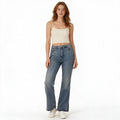 Medium-Wash Mid-Rise Split-Hem Flare Jeans