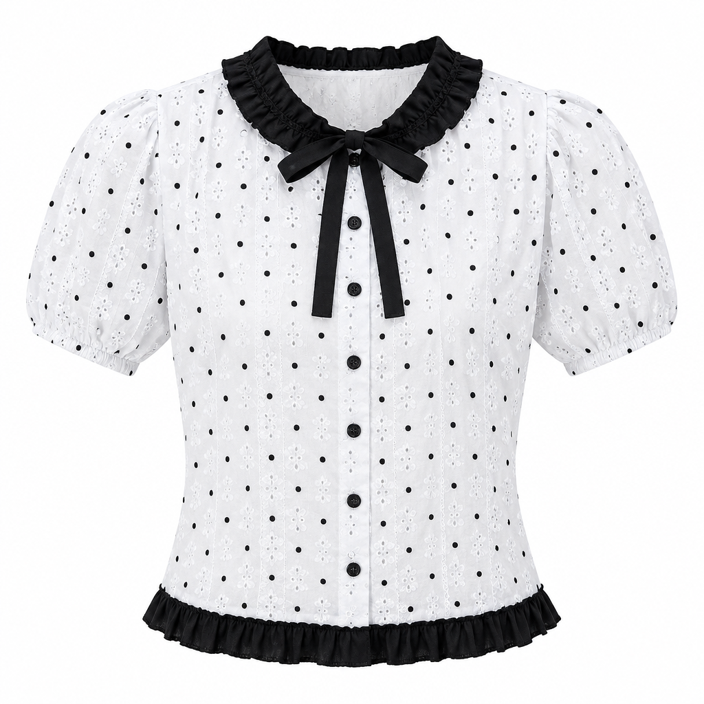 Polka-Dot Eyelet Blouse