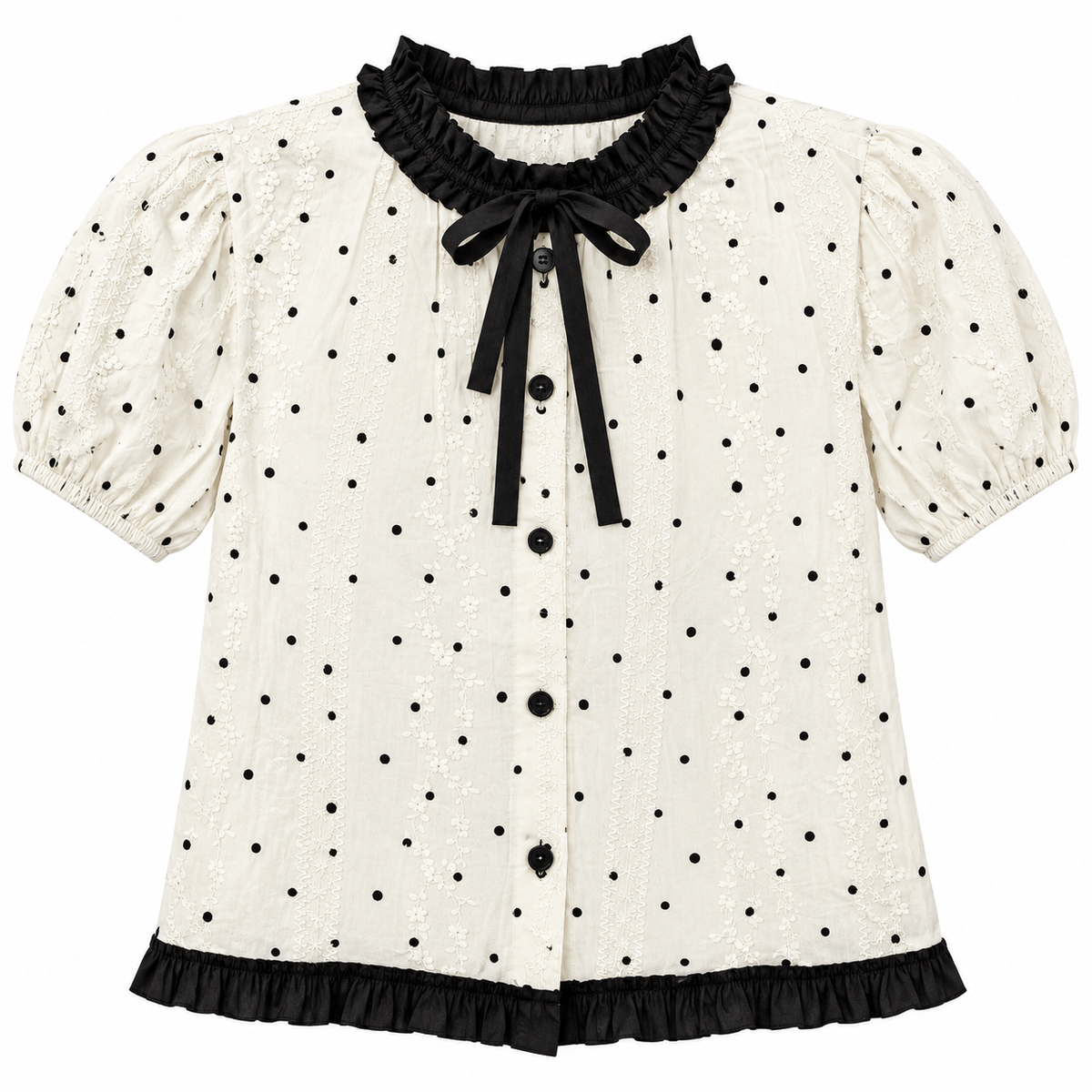 Polka Dot Ruffle-Collar Blouse