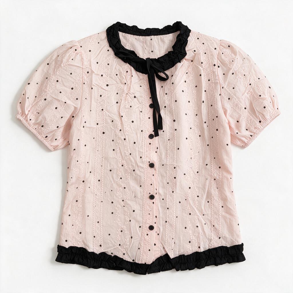 Polka Dot Short-Sleeve Blouse