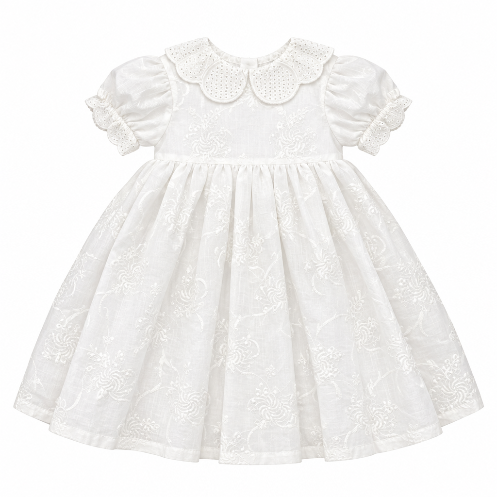 Short-Sleeve Dress with Scalloped Eyelet Collar