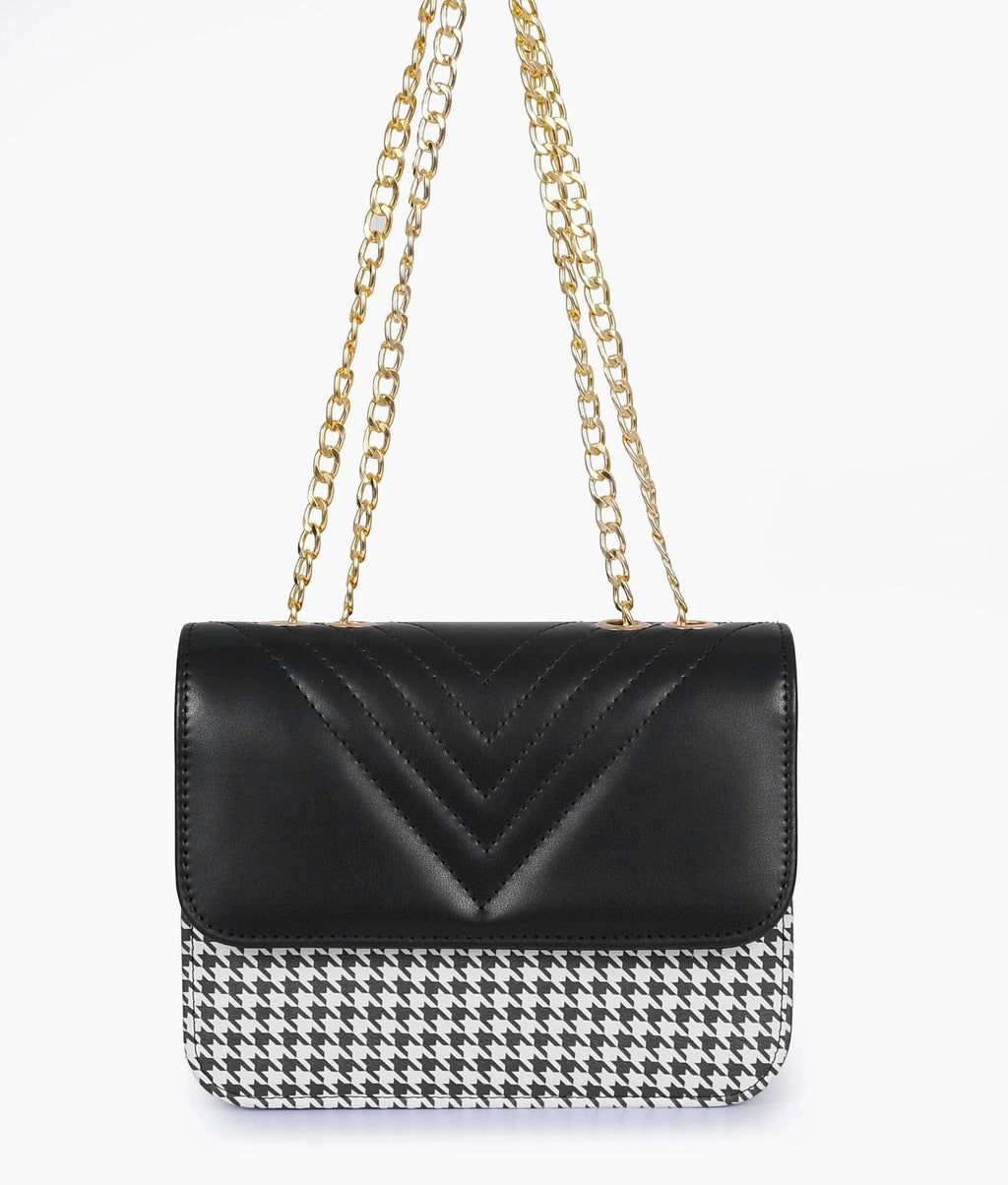 Black houndstooth chain cross-body bag
