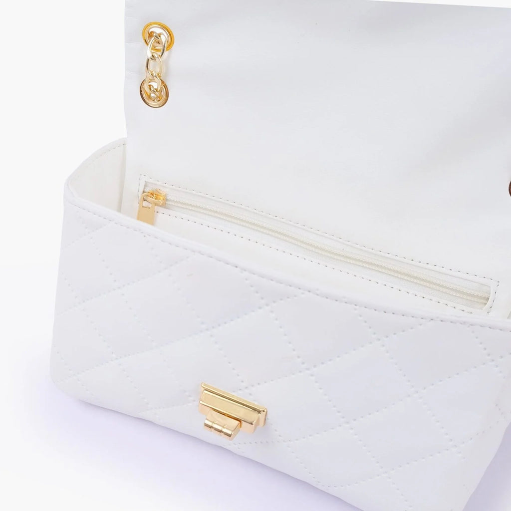 White quilted mini bag with chain
