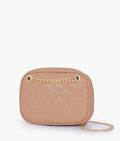 Beige quilted rectangle cross-body bag
