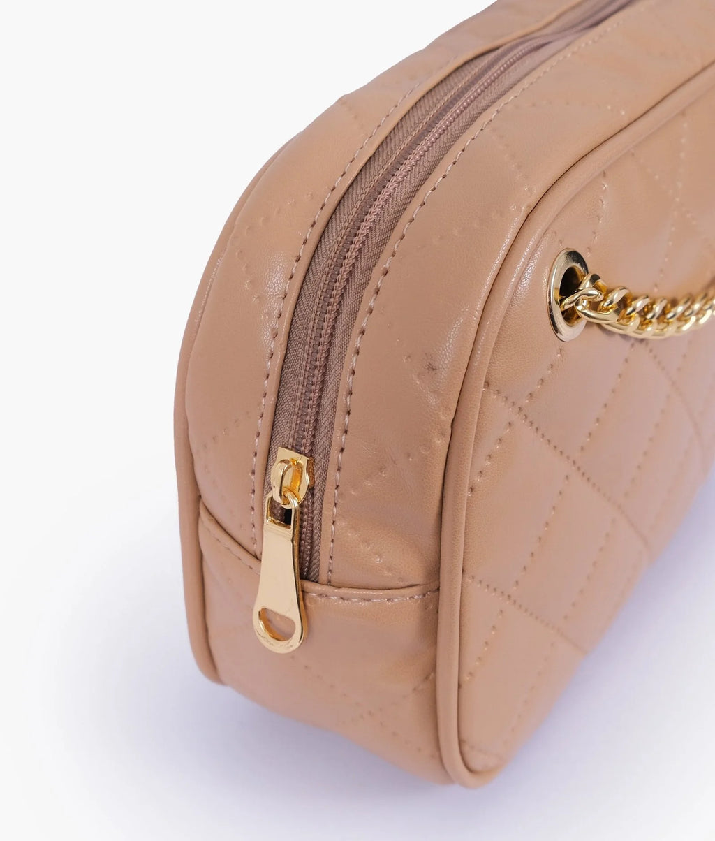 Beige quilted rectangle cross-body bag
