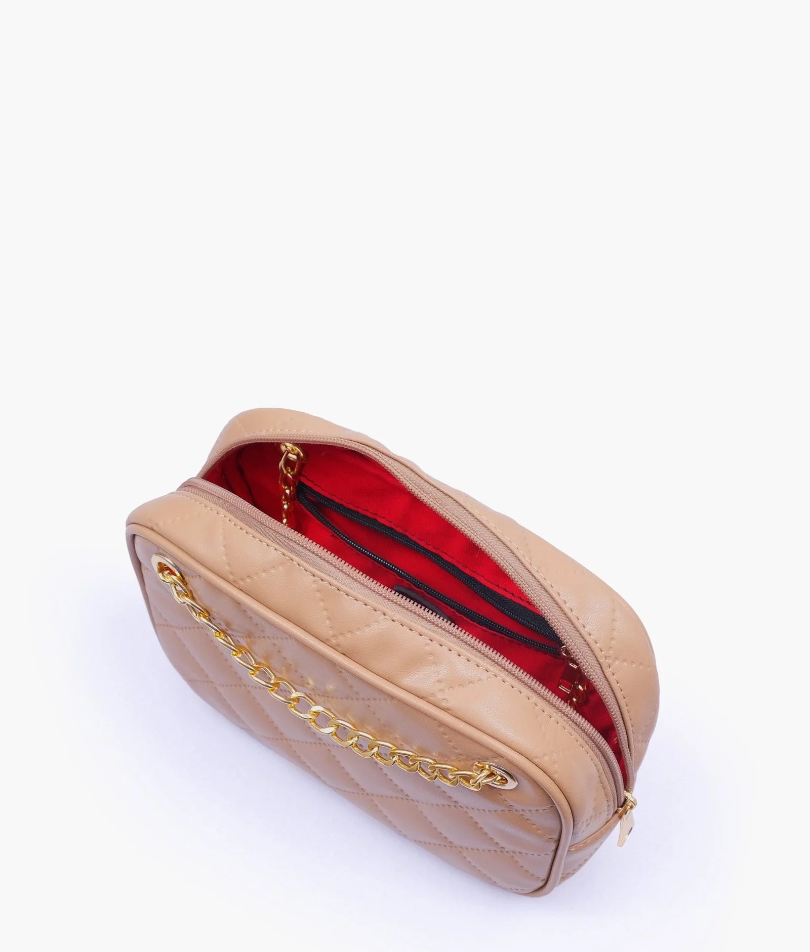 Beige quilted rectangle cross-body bag