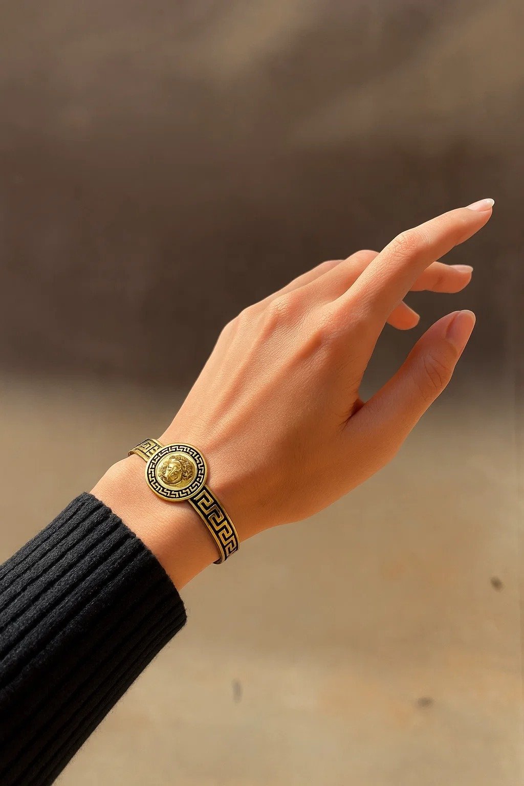 Medusa Coin Greek-Key Cuff