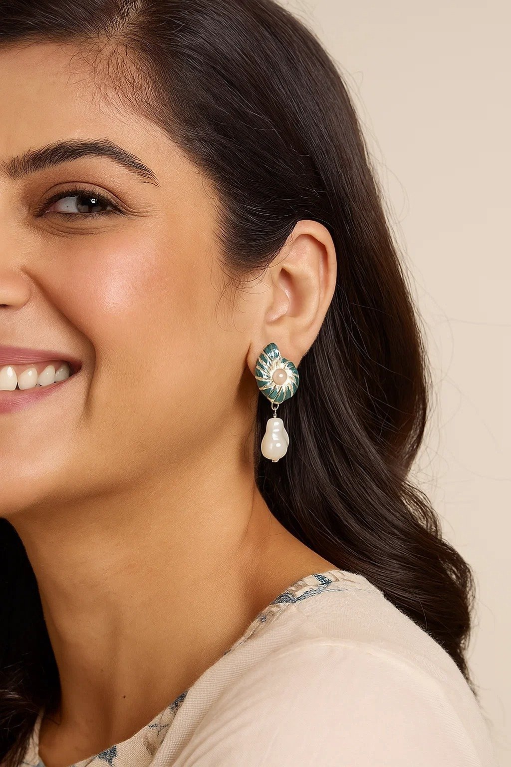 Green Enamel Pearl Earrings