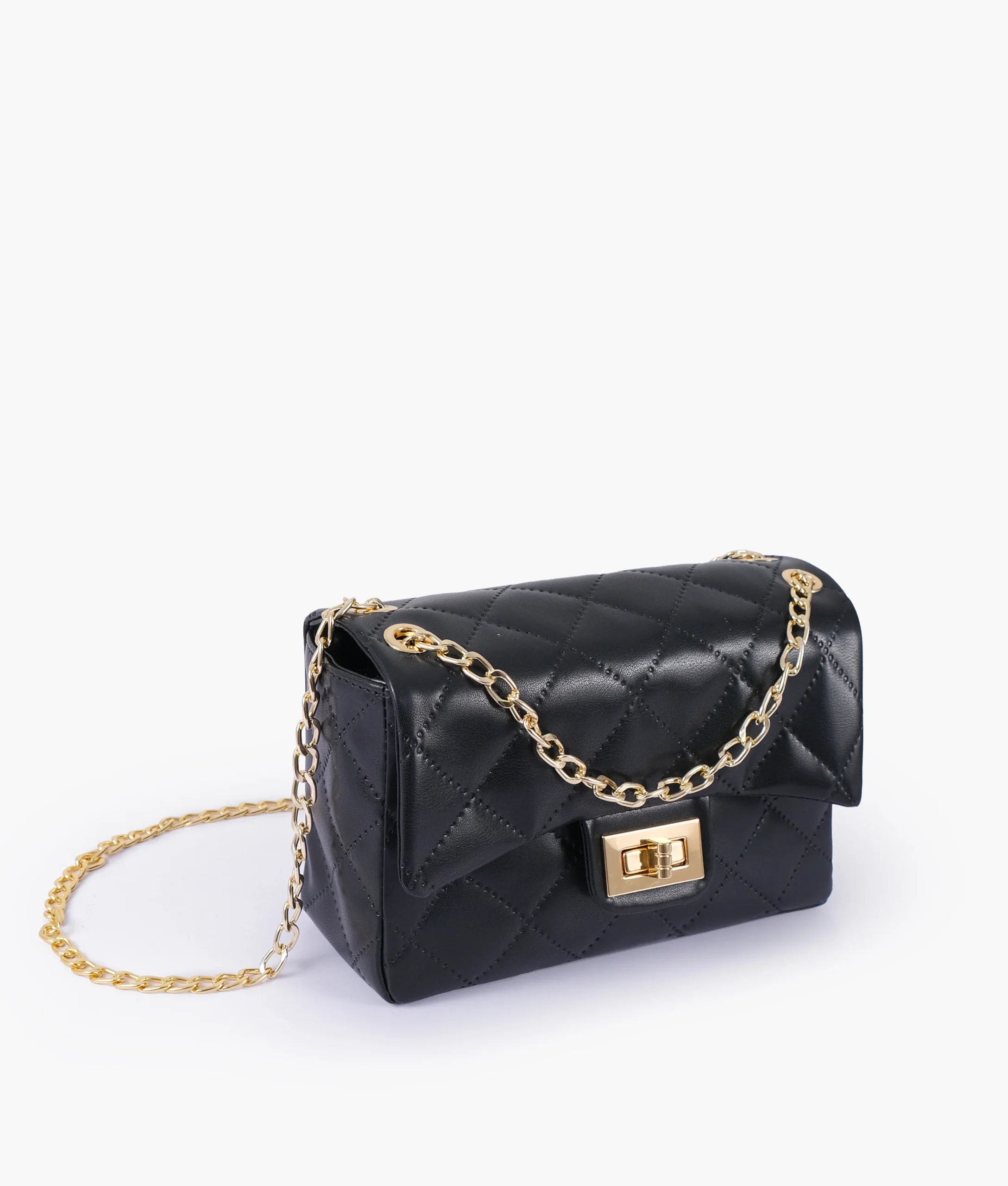 Black quilted mini bag with chain