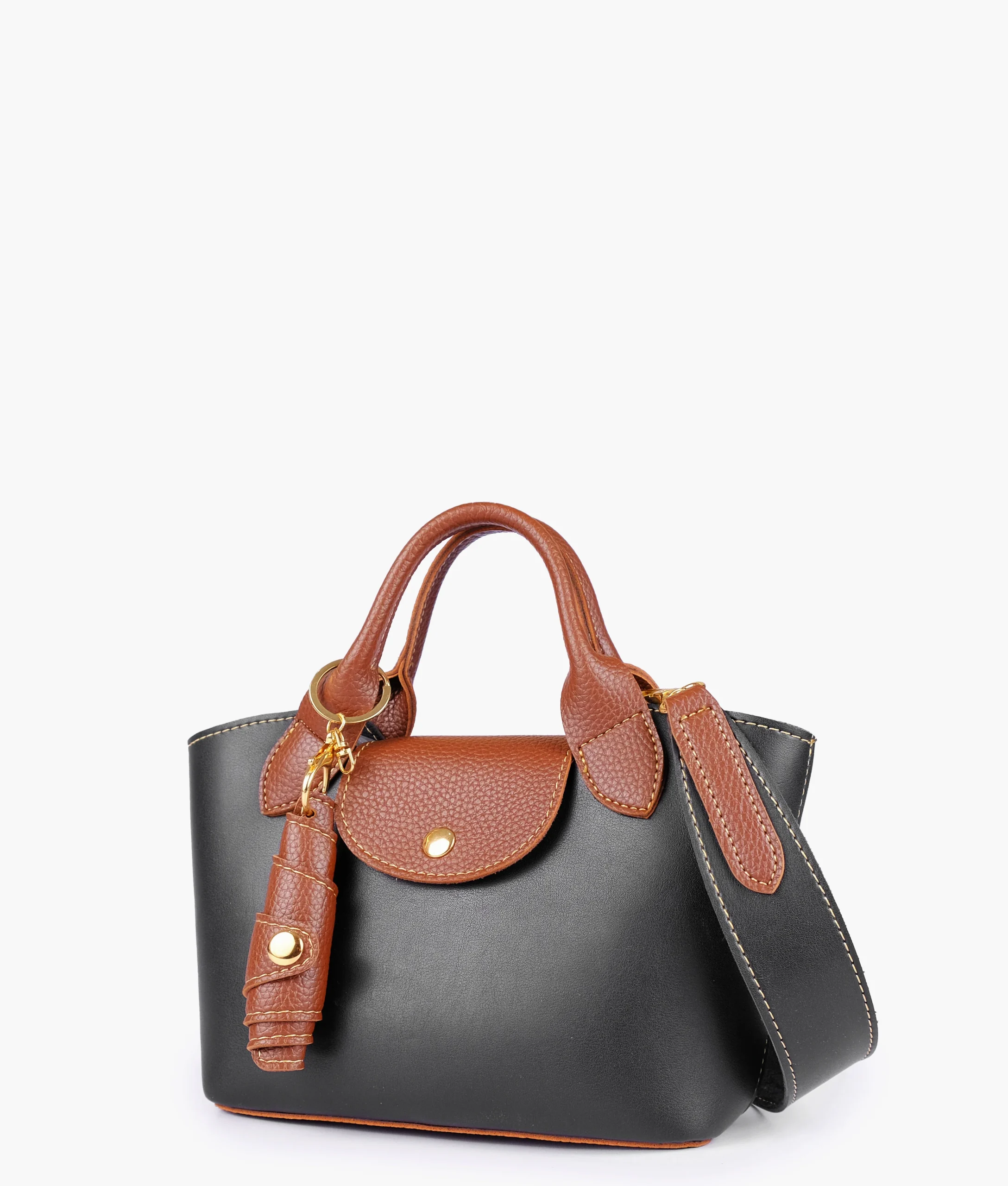 Black and brown mini top-handle tote bag